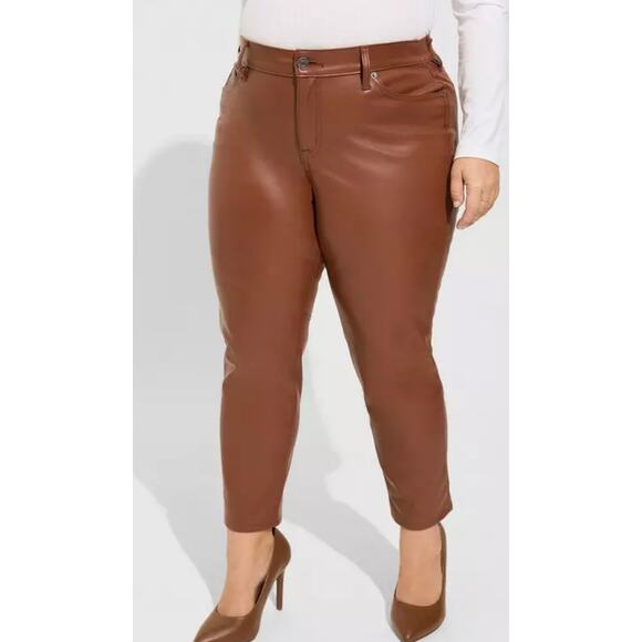 Torrid Plus Size Perfect Skinny Vegan Leather Mid Rise Pant in Root Beer Size 16 - Picture 3 of 12
